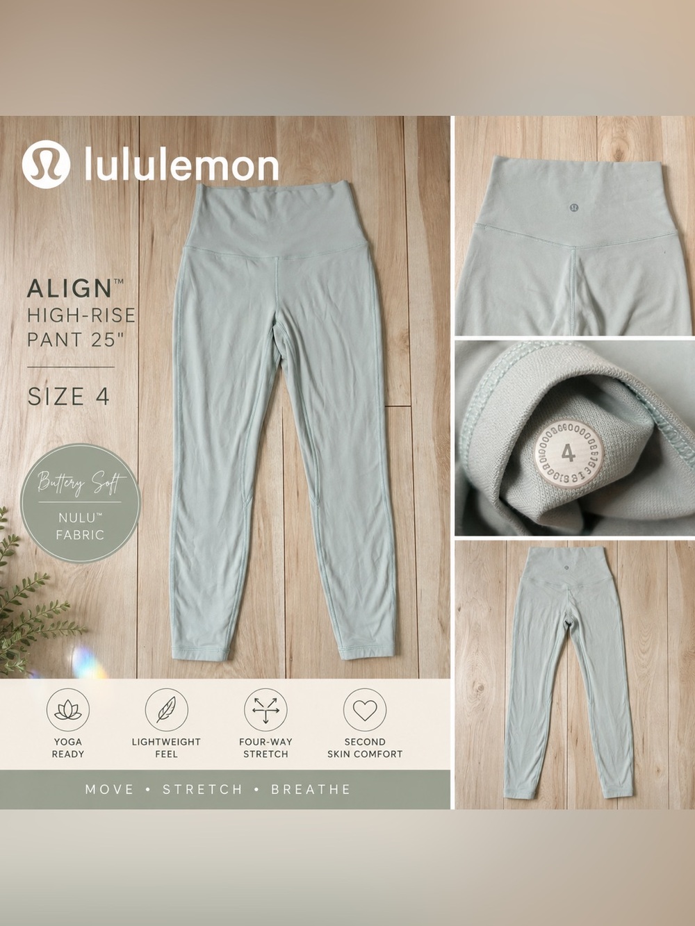 Lululemon Align High-Rise Pant 25” Creamy Mint Nulu Leggings Size 4